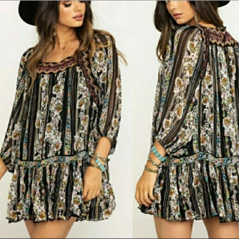 Free People Dance Magic embroidery chiffon dress